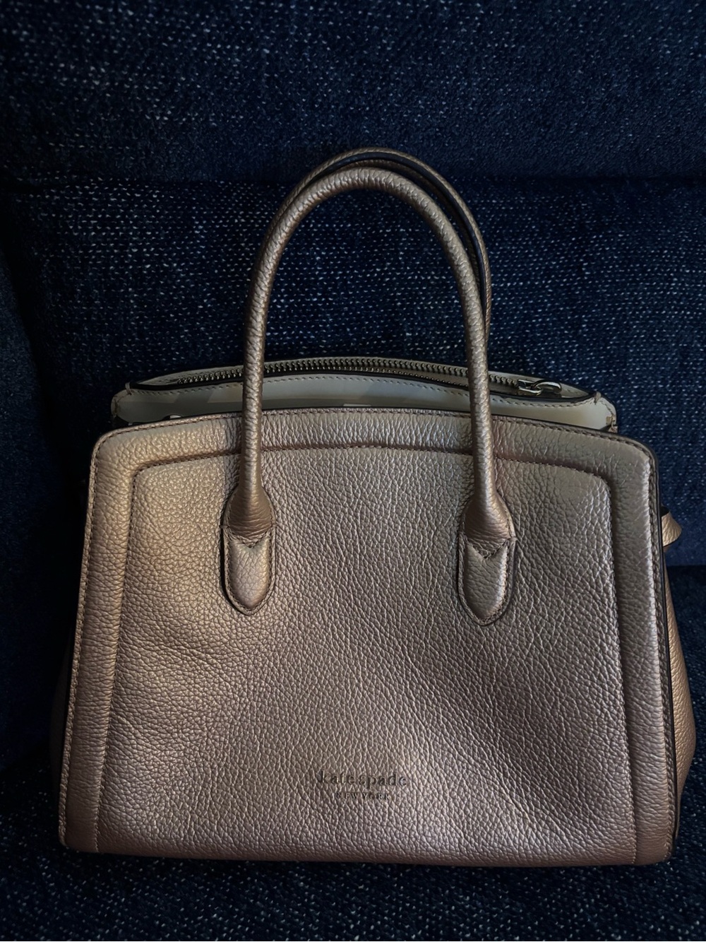 Kate Spade rose gold Metallic Pebbled Leather Top-Handle Satchel
